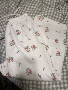 Floral Cream Joggers with Pink Rose Print